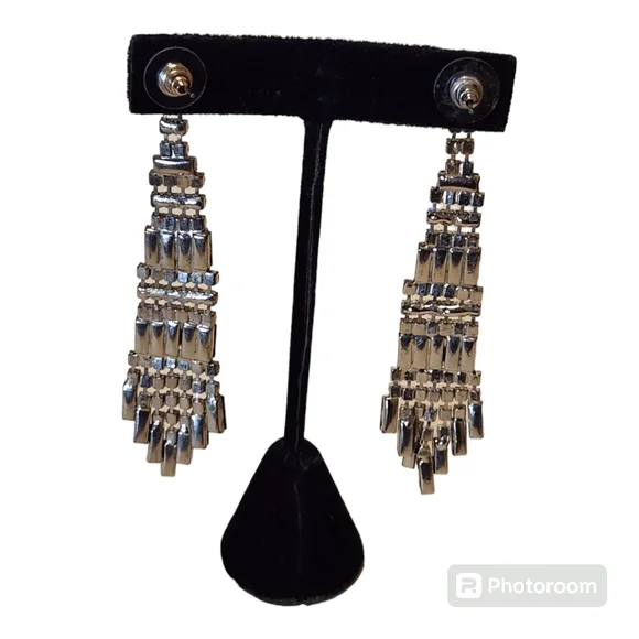 Vintage Black and Crystal Drop Earrings - Picture 2 of 2